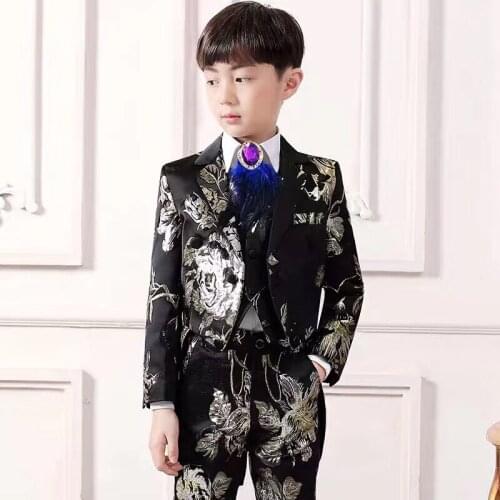 Black Notched Lapel Boy Suits One Button Wedding Suits For Boy Children Party Tuxedos boys Smoking blazer (jacket+pant+vest)