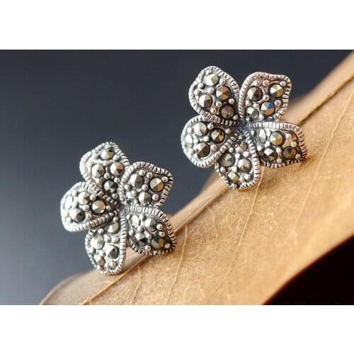 Ecoworld Ge jewelry wholesale S925 pure Tremella nail set Marcasite Shitai Tremella nail manual petal Earrings