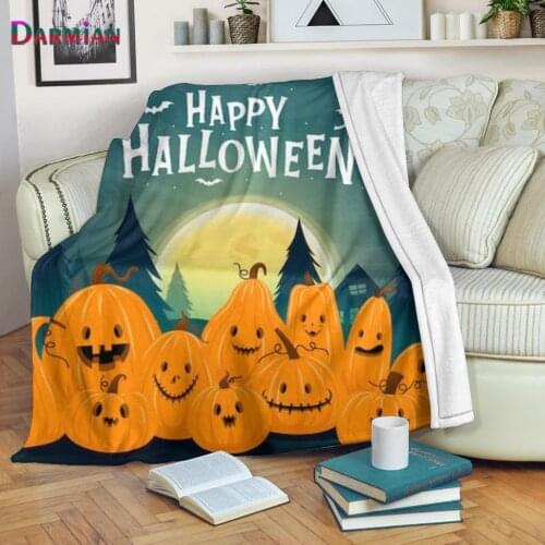 DARMIAN Fashion Flannel Fleece Blanket Kid Sofa Throw Blankets Soft Adult Blanket Happy Halloween Pattern Home Blanket mantas