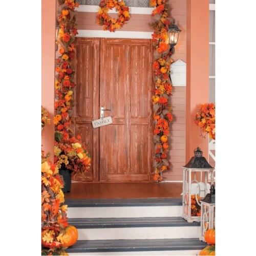 Red Wooden Door with Flowers Photography Background Celebration Newborn Holiday Photo Booth Studio Decor