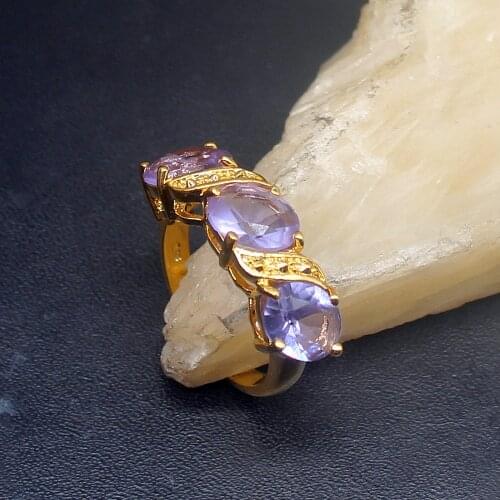 Gemstonefactory Jewelry Big Promotion Single Unique Yellow Gold Plated Purple Amethyst Gems Women Men Gifts Rings 8# 20213138