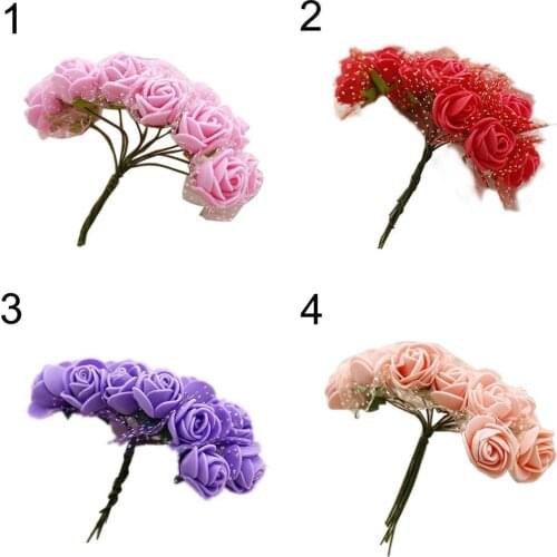 2.5cm Colorful Foam Artificial Wrist Flower Fake Rose Bouquet Wedding Party Home Office Desktop Garden Balcony Decor