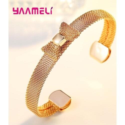 Metallic Cuff Bangles S925 Sterling Silver Gold Colored Women Ladies Opening Adjustable Bowknot African Indian Bracelets