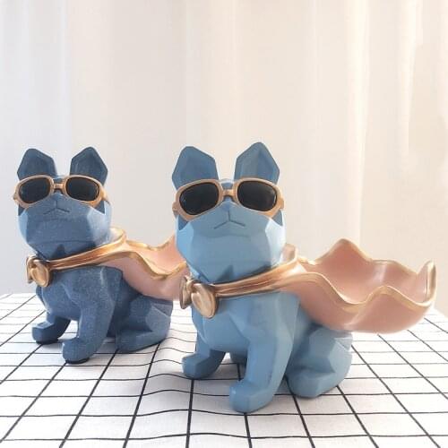 Cute Dog Miniatures Home Decor Tabletop Figurines French Bulldog Statues Resin Animal Crafts Storage for Keys Christmas Gifts