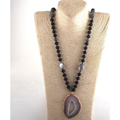 RH Fashion Bohemian Tribal Jewelry Natural Stone Handmake Paved and Pearl Knotted Agle Pendant Necklace foe Women Necklaces