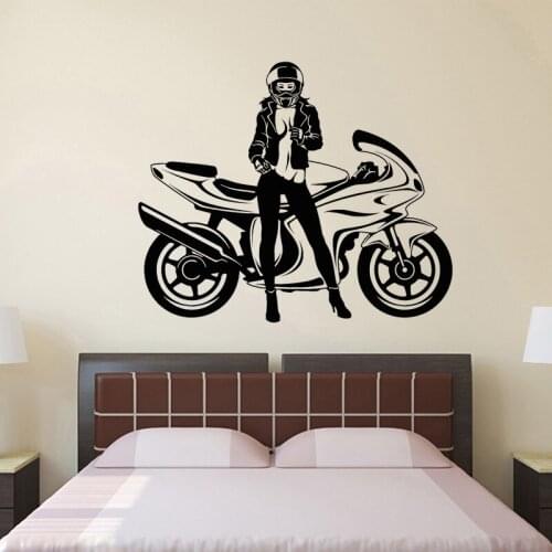 Motorcycle Wall Sticker Motorcyclist Vinyl Decal Sexy Woman Bedroom Living Room Wall Decoration Extreme Sports Art Mural C9018