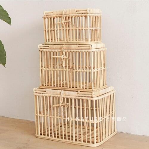 Natural Rattan Woven Rattan Organizing Box Sundries Clothes Storage Box B & B Storage Box Childrens Room Photo Ins