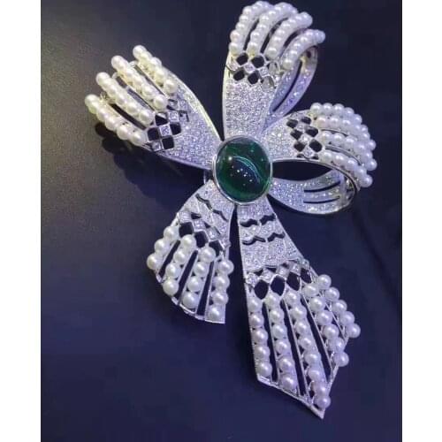 Natural small fresh water pearl bowknot brooch pins & Pendant double use 925 sterling silver with cubic zircon free shipping