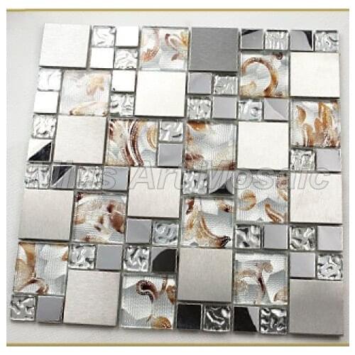 Gold foil crystal mosaic tile mixed metal tile for kitchen backsplash A42349