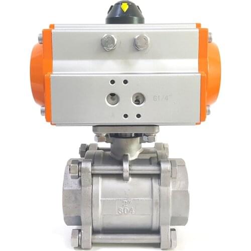 DN32 Three piece High Platform Pneumatic Ball Valve Stainless steel Q611F-16P Double Acting Cylinder