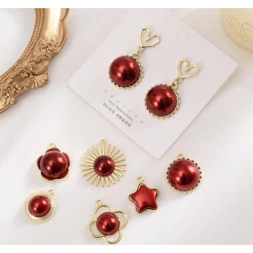 10pcs /lot red Imitation Pearl Flowers Charms Pendant Jewelry Accessories For DIY Handmade earring materials