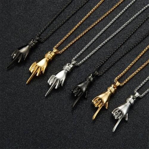 Popular Personalized Stainless Steel Silver Gold Black Color Gesture Shape Pendant Necklace Charm Chain Necklaces Men Jewelry