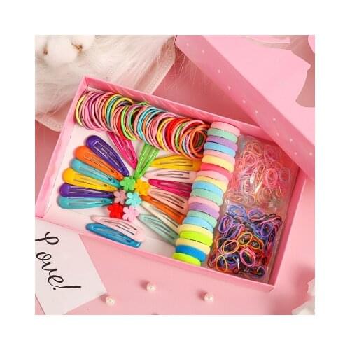 Children Colorful Nylon Elastic Rubber Hair Bands Hair Clip Head Rope Gift Box Set Girl Band Heaswear Set Hair Accessories INS