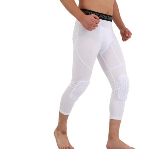 Luxury Designer Hexagonal Honeycomb Crash Pants Mens Cropped High Stretch Skinny Knee Pads Basketball Football Training Pants