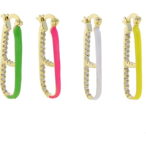 Best Selling Chic Womens Chunky Hoop Earring Gold Color Pave Tiny Cz Neon Colorful Enamel Pill Shaped Fancy Girls Hoop Earrings