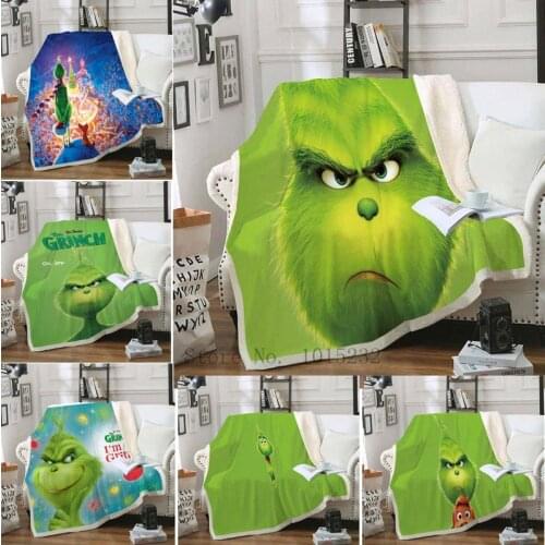 Grinch Stole Christmas 3D Printed Sherpa Blanket Quilt Cover Travel Bedding Outlet Velvet Plush Throw Fleece Blanket Bedspread