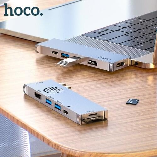 HOCO USB 3.1 Type C HUB to Dual HDMI-compatible Adapter 4K Splitter With TFSD Reader Slot PD For MacBook Air Pro 60W PD charging