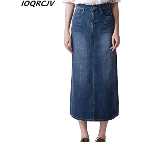 Spring Autumn New Denim Skirt Women Fashion Ladies Office Solid A Line High Waist Elastic Long Denim Skirt Female Plus Size