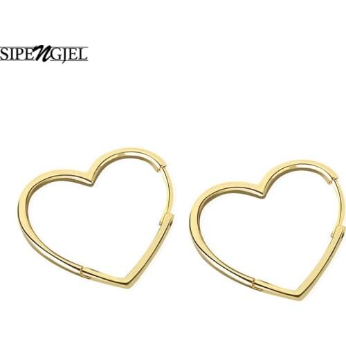 SIPENGJEL Fashion Cubic Zirconia Heart Hoop Earrings Gold Silver Color Geometric Kpop Earrings For Women Ins Jewelry