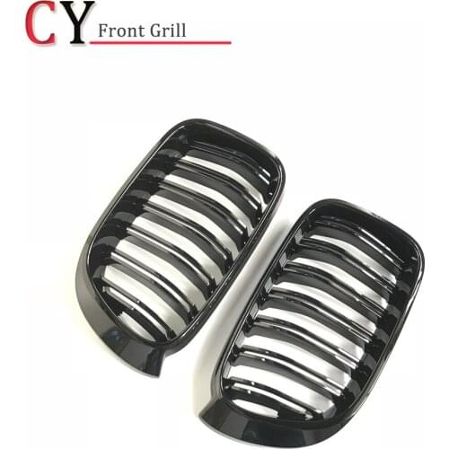 1 pair M Style Car Front Grille Grill Mesh Net Trim Strip Cover Gloss Black Double Line For BMW X3 X4 F25 F26 2014-2017