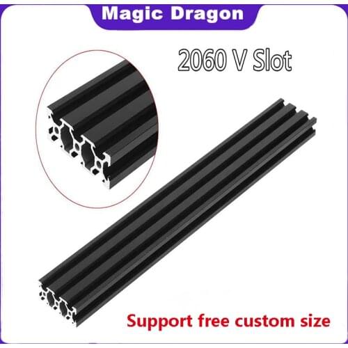 1PCS Black 2060 V-Slot European Standard Anodized Aluminum Profile Extrusion 100mm-800mm Length Linear Rail for CNC 3D Printer