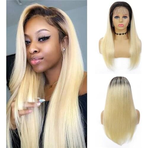 4X13 Lace Front Human Hair Wigs Colored Ombre 613 Blonde Long Straight Wigs Brazilian Hair For Black Women Non-Remy IJOY