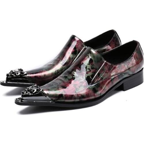 2018 Metal toe Pointed Patent leather Slip on Wedding Party Dress Shoes Big Size euro 46