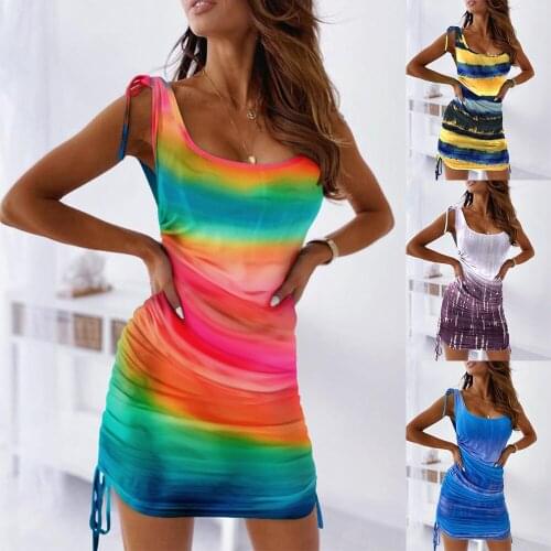 2021Ruched dress bing jurkjes zomer robe ete femme sommerkleider damen sundress vestido mujer verano tiedye sukienka women robes
