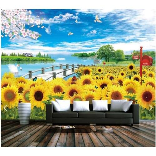 3d wallpaper custom 3d wall murals wallpaper sunflower lake blue sky white cloud background wall 3d living room photo wallpaper
