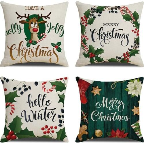 4pcs Linen fabric home pillows Snowflake Elk Christmas Tree Printed Cushion Cushion Pillow Case(45x45cm