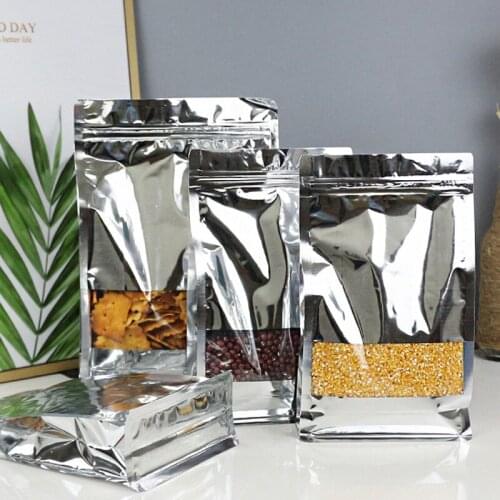 500Pcs/lot Big Capability Food Moisture-proof Aluminum Foil Bags Clear Window Bags Stand Up Pouch Flat Bottom Packaging Bags