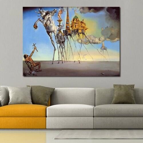JQHYART Salvador Dali Abstract Horse Elephant Paintings For Living Room Wall No Frame Decorative Pictures