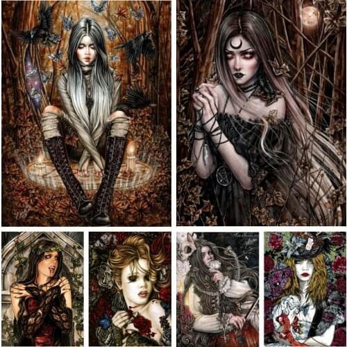 Diamond Painting Vampire Witch Girl Full Square/Round Drill Mosaic Cross Stitch Wall Art Decor For Home