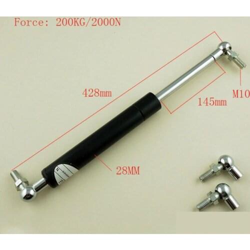 Free shipping 200kg/ 2000N Force 428mm center distance 145mm Stroke Hood Lift Support Auto Gas Spring M10