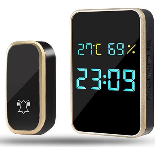 Wireless Doorbell, Battery-Free, Waterproof Wireless Doorbell Set, Display Temperature,For Apartments,Garden EU Plug