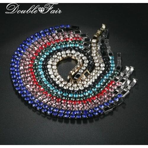 Double Fair Single-layer Zircon Tennis Bracelet Bangle For Women Silver Color Red Crystal Fashion Jewelry Gifts HotSale KC139M