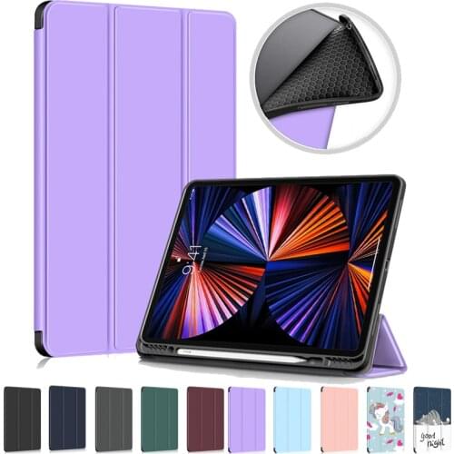 For iPad Pro 12 9 Case 2021 2020 2018 with Pen Holder Folding Stand Soft TPU Back Smart Cover for iPad Pro 2021 Case 12.9 inch