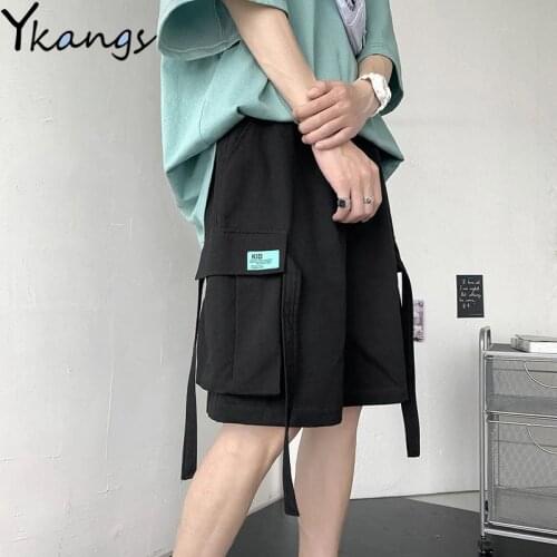 Black High Waist Big Pocket Cargo Shorts Harajuku Fashion Female Korean Style Biker Sports Cycling Shorts Summer Women Clothing