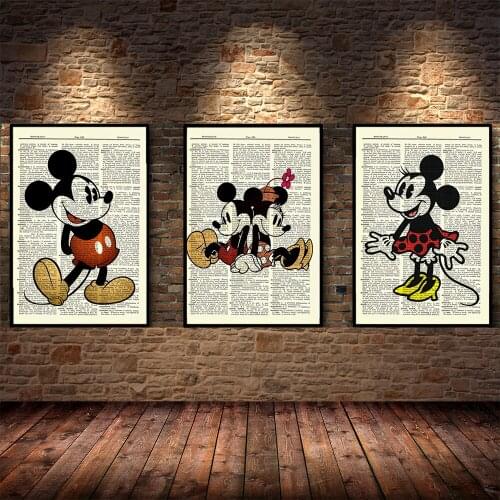 Disney Cartoon Retro Canvas Mickey Minnie Mouse Posters and Prints Painting on Canvas Wall Art Pictures Suitable Kids Room Decor