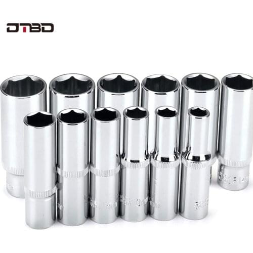 DTBD 1/2 inch Drive 8-32mm Hex Deep Socket Wrench Head 6 Point Long Sleeve for Ratchet Wrench Auto Repair Hand Tool Nut Removal