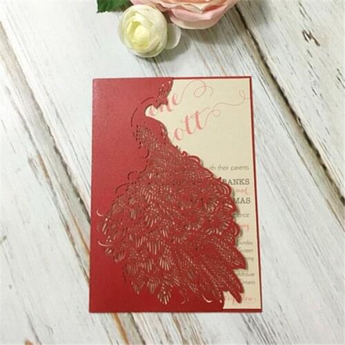 Hot sale elegant & artistic paper wedding invitations card Striking laser cut unique peacock design invitations
