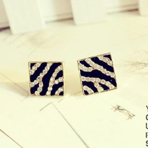 #ER030) Cool 2016 New arrival fashion stud earrings square alloy and rhinestone earrings women patchwork jewelry