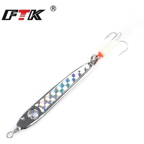 FTK 1pc Metal Jigging 82mm/87mm/95mm/112mm 40g/50g/80g/100g Fishing Lure 3Deyes Glowing Hard Bait Sinking Spoon Hooks Lure