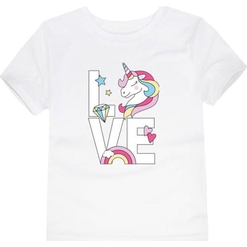 Unicorn Tshirt Girls Short Sleeve T-Shirts For Girls Tops Tee Children T Shirts Baby Clothes Toddler Kids Clothing Love Unicorn