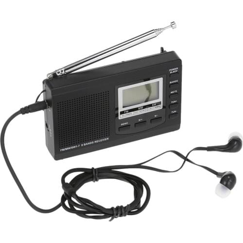 HRD-310 Portable Radio FM/AM/SW Mini Radio Multiband Digital Stereo Receiver Earphone Time Display Alarm Clock Rotatable Antenna