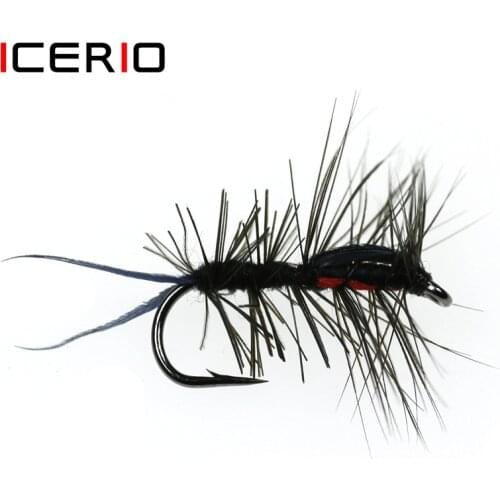ICERIO 8PCS Fly Fishing Hook Black Body Caddis Stone Trout Fly Fishing Lure Baits #8