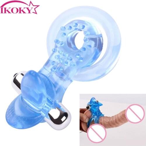 IKOKY Waterproof Tongue Male Stretchy Erection Penis Ring vibrator Cock Rings Adult Sex Products Toy for Men Delay Ejaculation