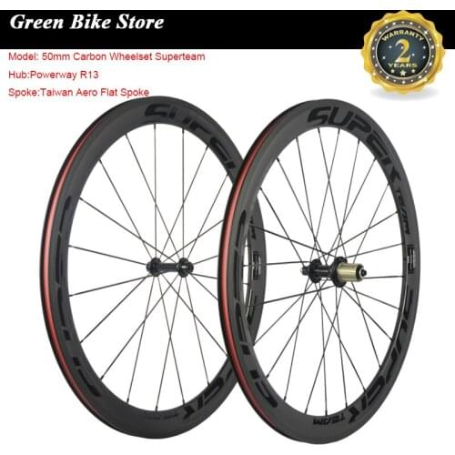 SUPERTEAM 700C Racing Bicycle Wheels 50mm Superteam Road Bike Wheelset Clincher Carbone 23mm Width Tubular Carbon Wheelset