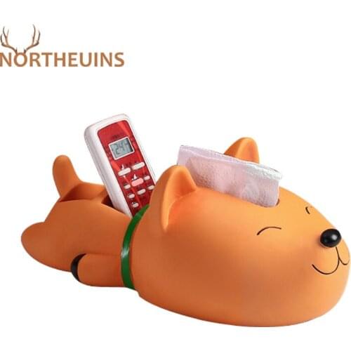 NORTHEUINS Resin Dog Tissue Storage Box Figurines For Interior Nordic Modern Creative Statue Aesthetic Room Decor Accessories