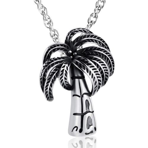 Cremation Jewelry Coconut Tree Urn Necklace for Ashes for Women Men Stainless Steel Ashes Keepsake Memorial Necklace